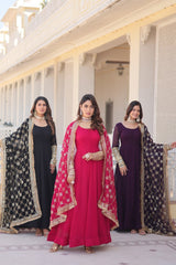 Elegant Gown with Embroidered Dupatta