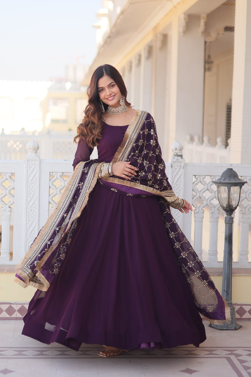 Elegant Gown with Embroidered Dupatta