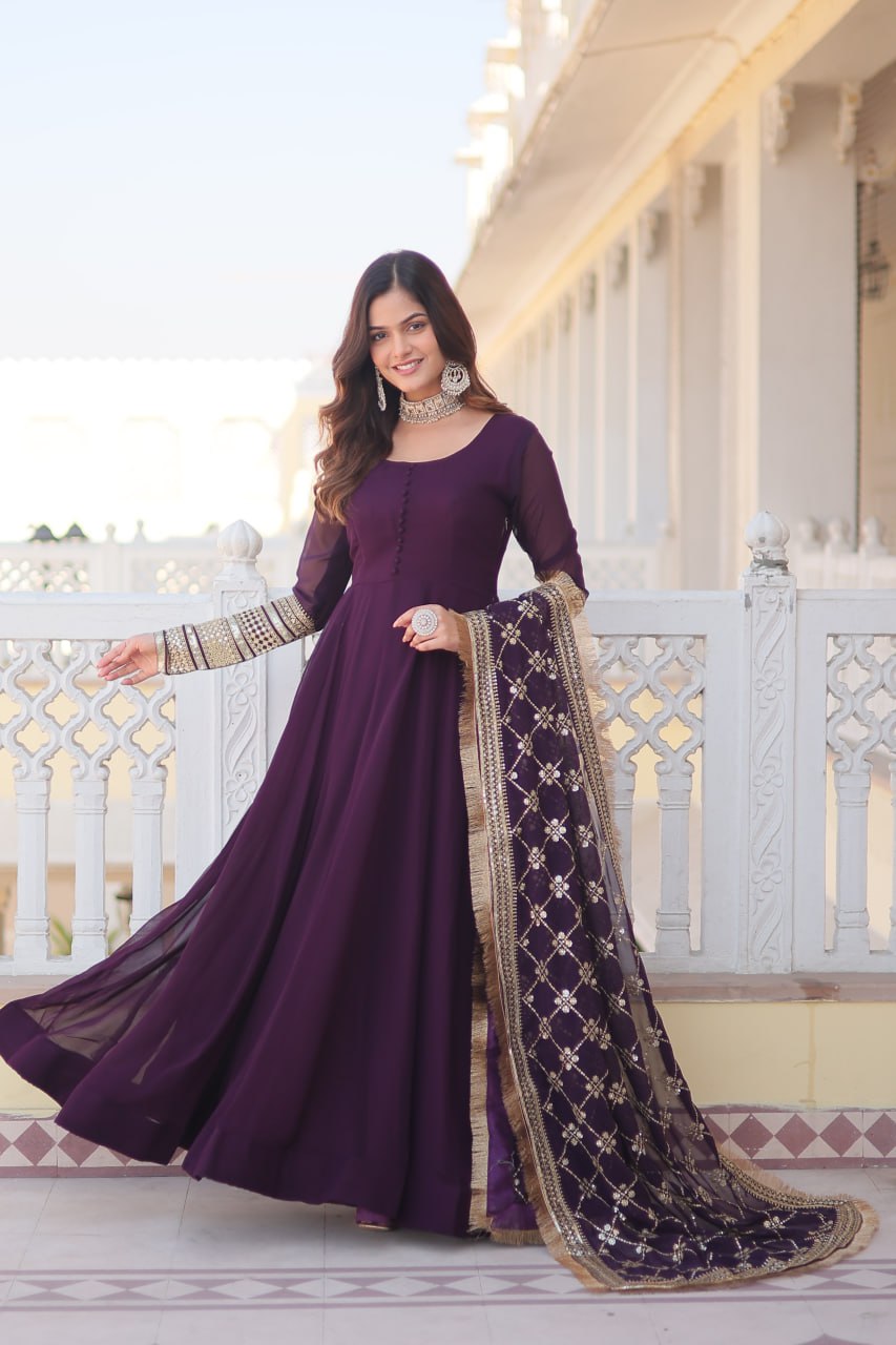 Elegant Gown with Embroidered Dupatta