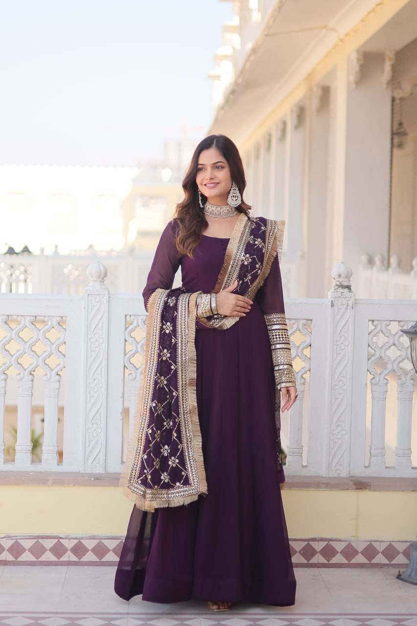 Elegant Gown with Embroidered Dupatta