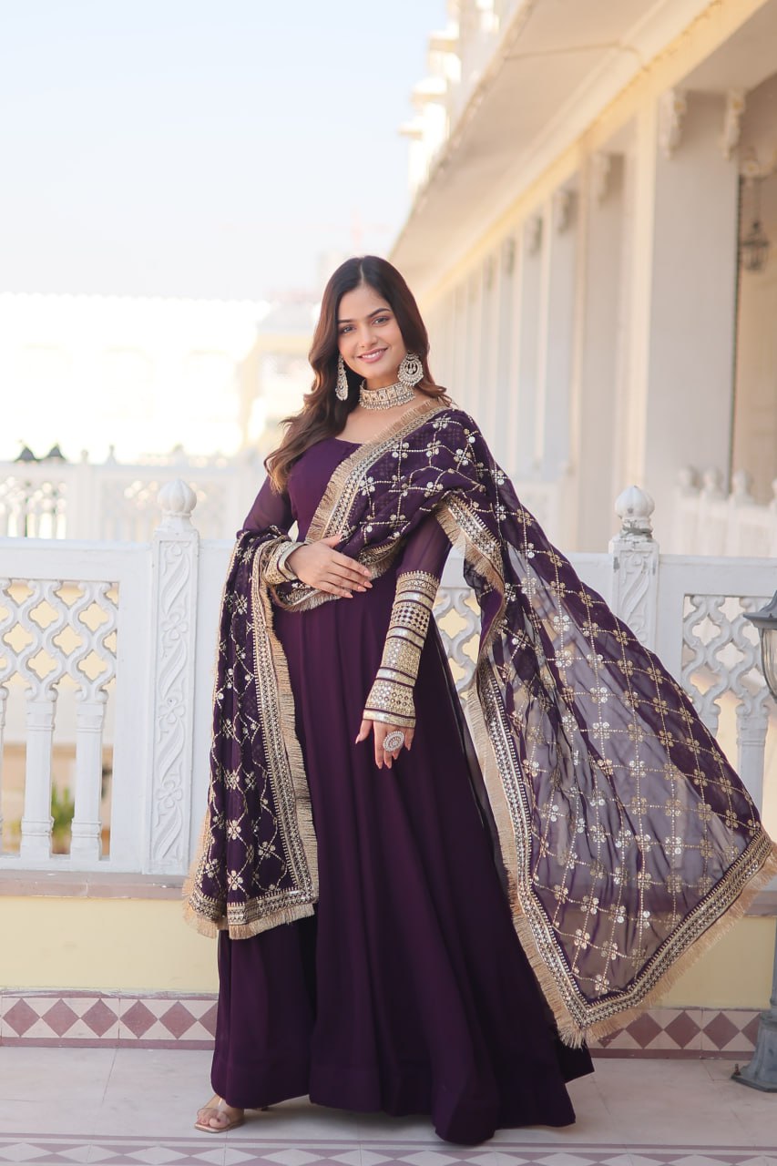 Elegant Gown with Embroidered Dupatta