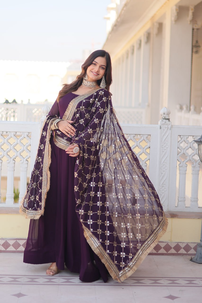 Elegant Gown with Embroidered Dupatta