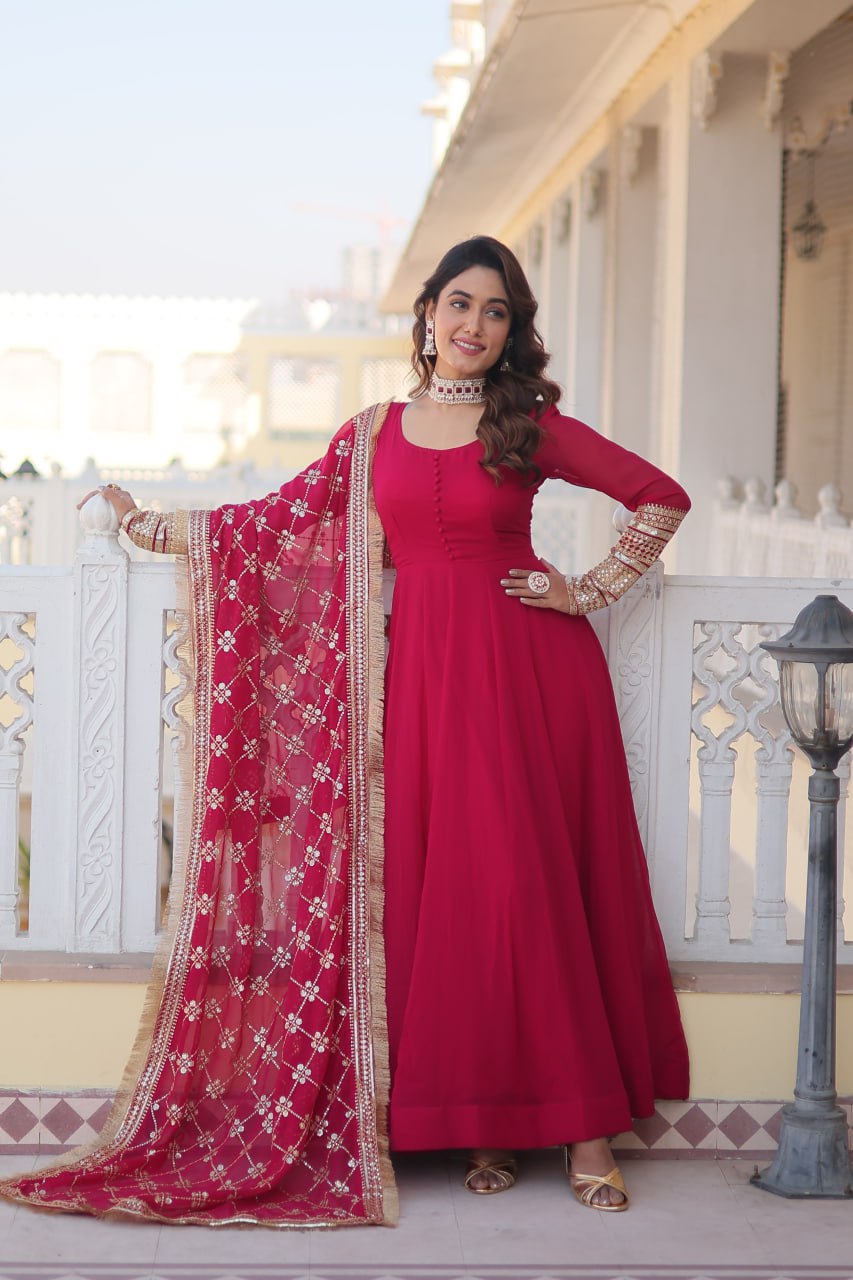 Elegant Gown with Embroidered Dupatta