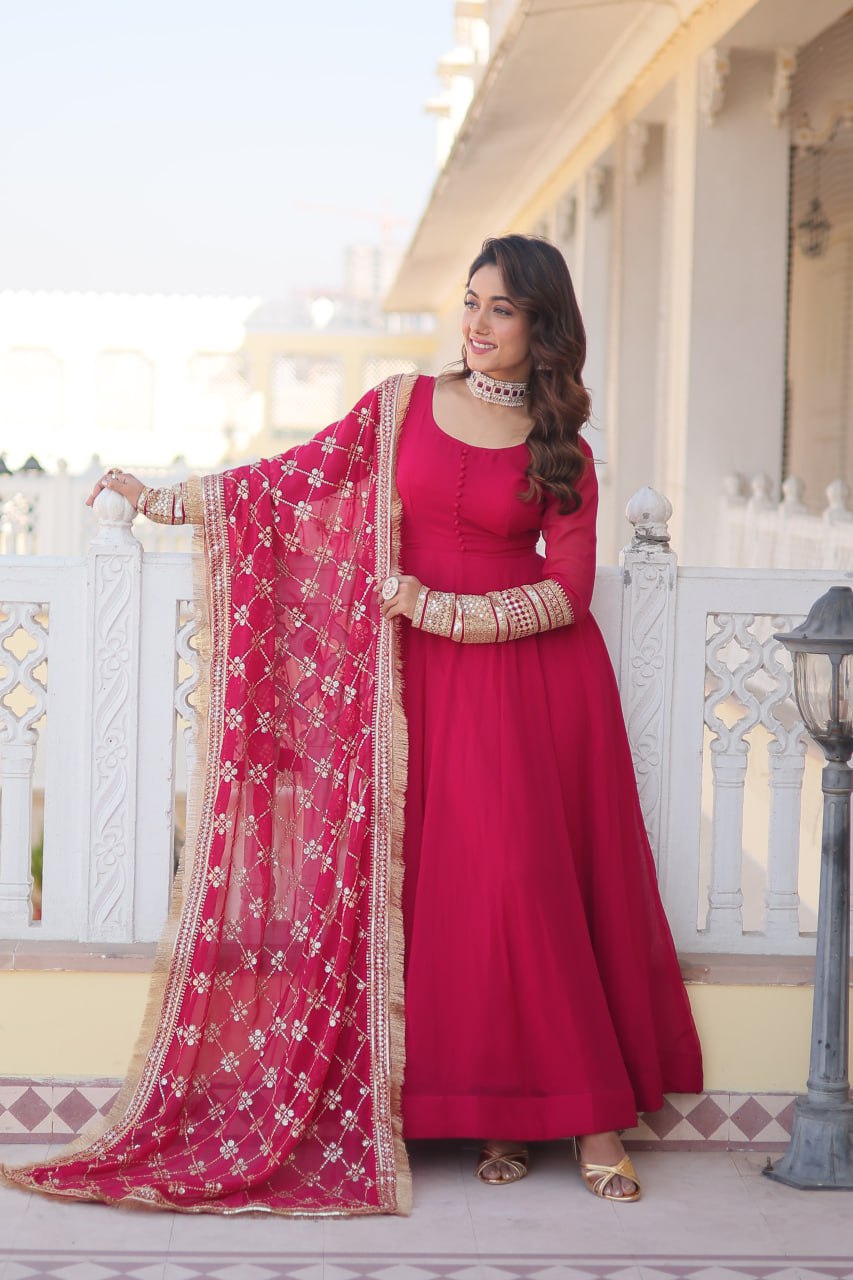 Elegant Gown with Embroidered Dupatta