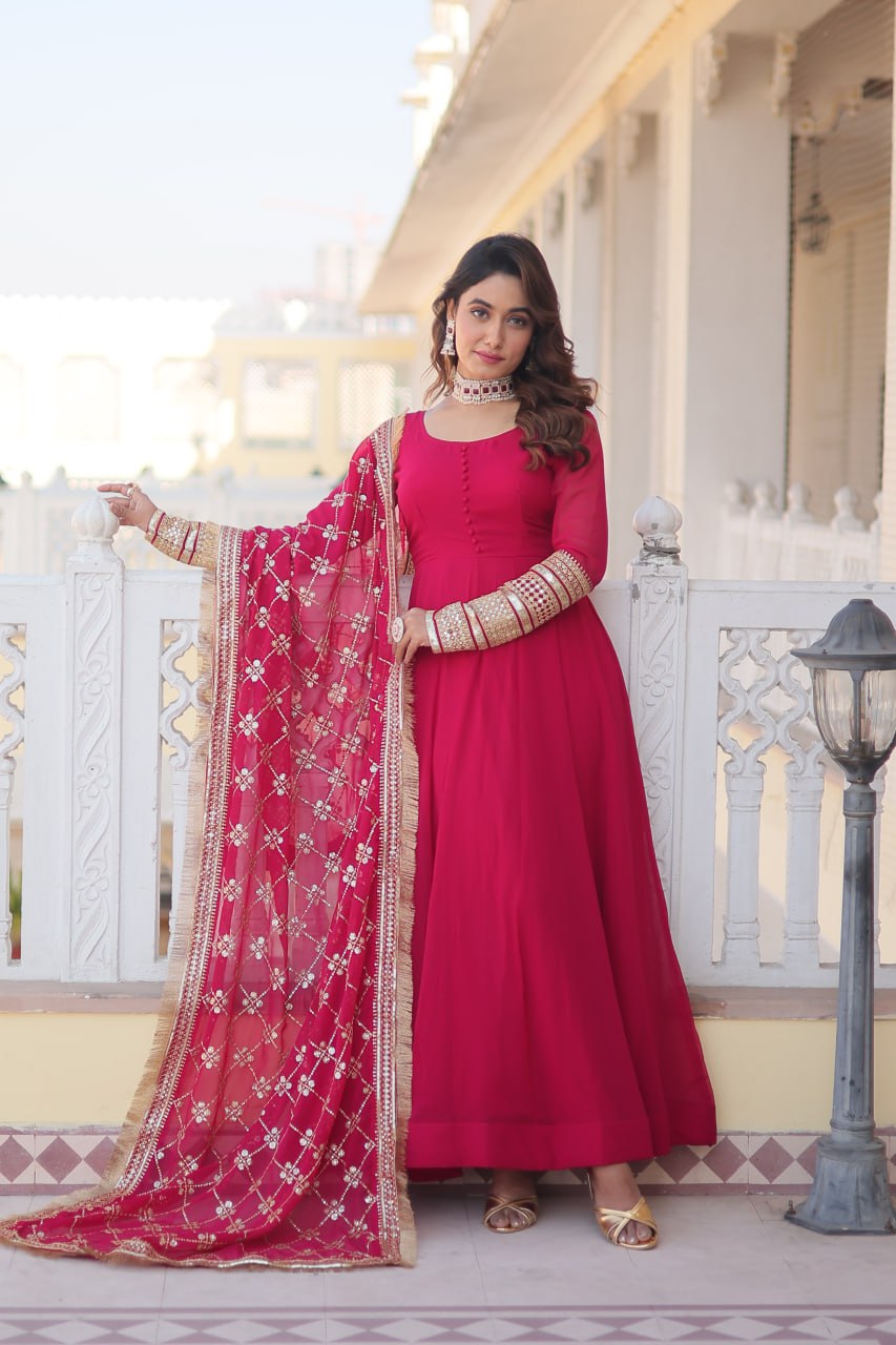 Elegant Gown with Embroidered Dupatta