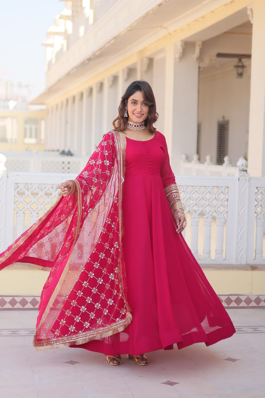 Elegant Gown with Embroidered Dupatta