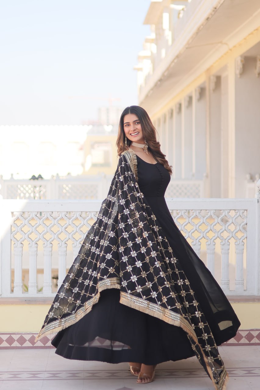 Elegant Gown with Embroidered Dupatta