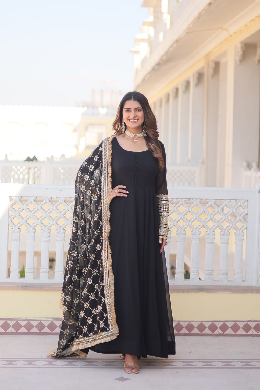 Elegant Gown with Embroidered Dupatta