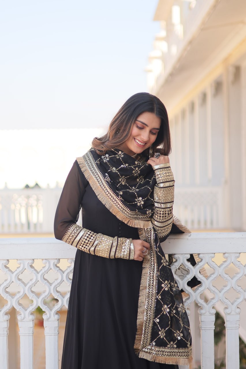 Elegant Gown with Embroidered Dupatta