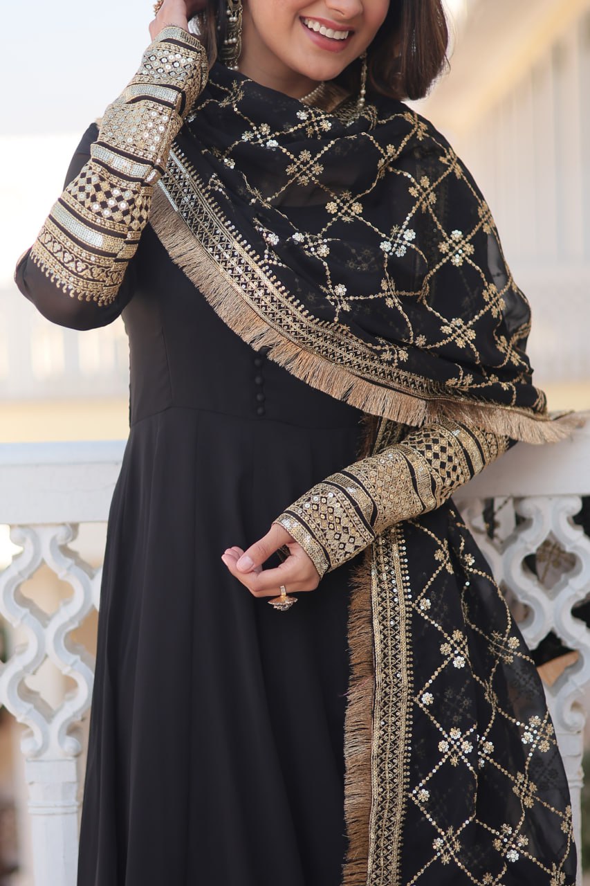 Elegant Gown with Embroidered Dupatta