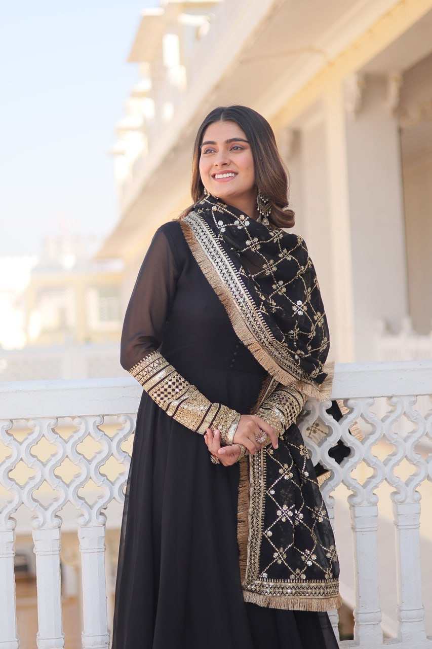 Elegant Gown with Embroidered Dupatta