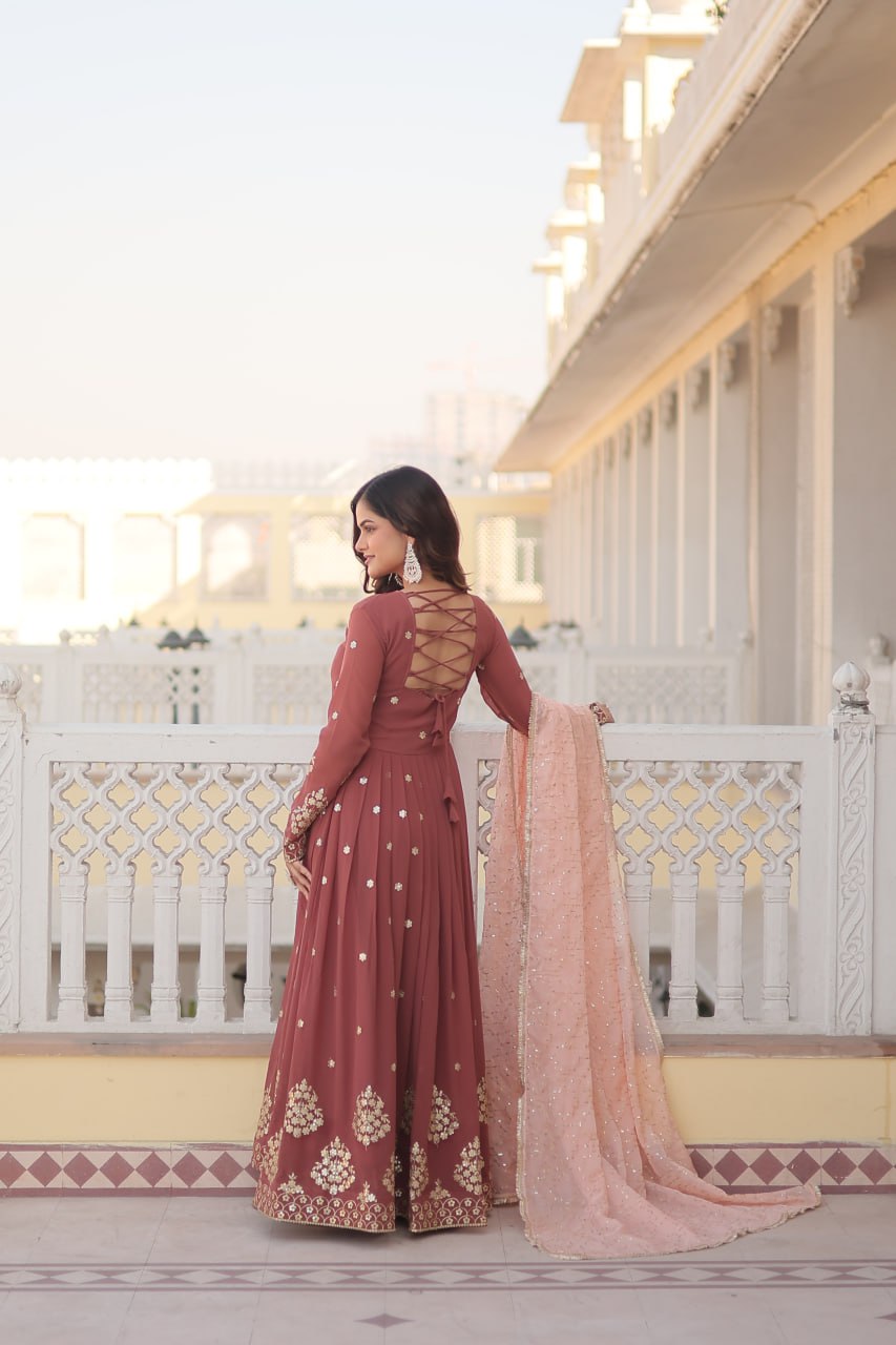 Elegant Faux Georgette Gown with Embroidered Dupatta