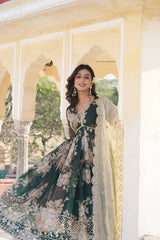 Premium Digital Printed Alia Cut Gown with Dupatta Set