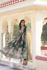 Premium Digital Printed Alia Cut Gown with Dupatta Set