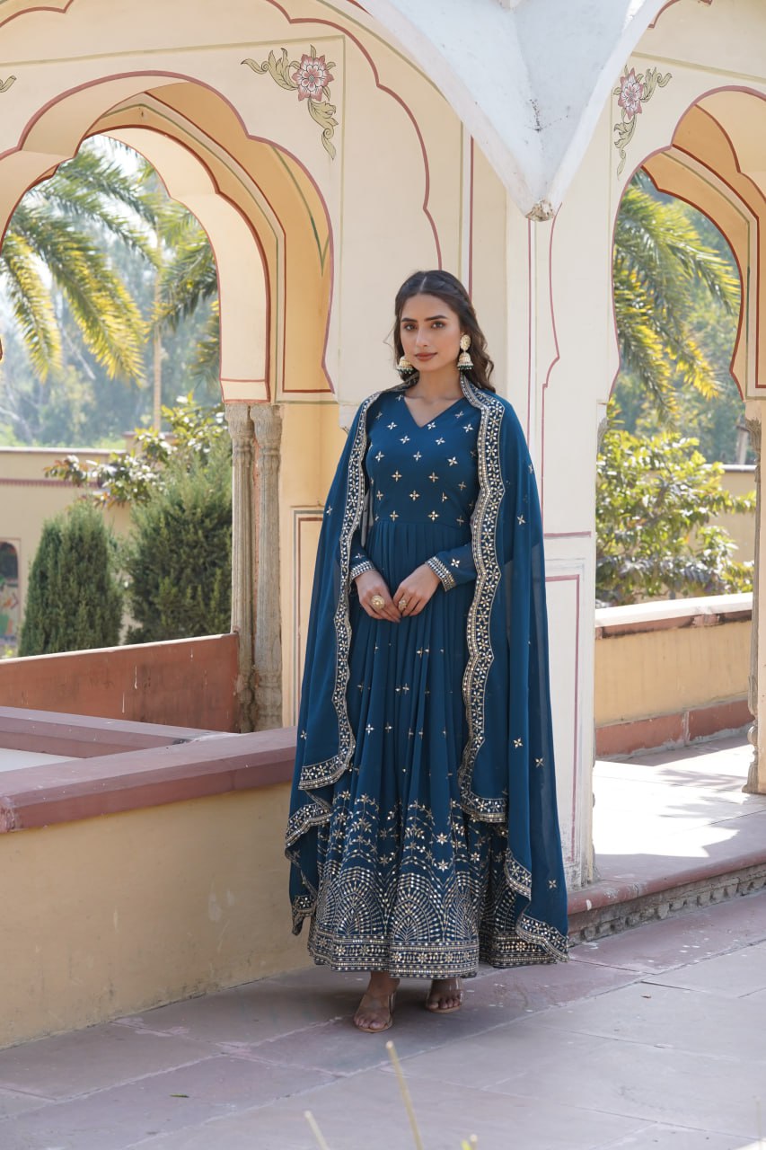 Premium Design Faux Georgette Embroidered Gown with Dupatta