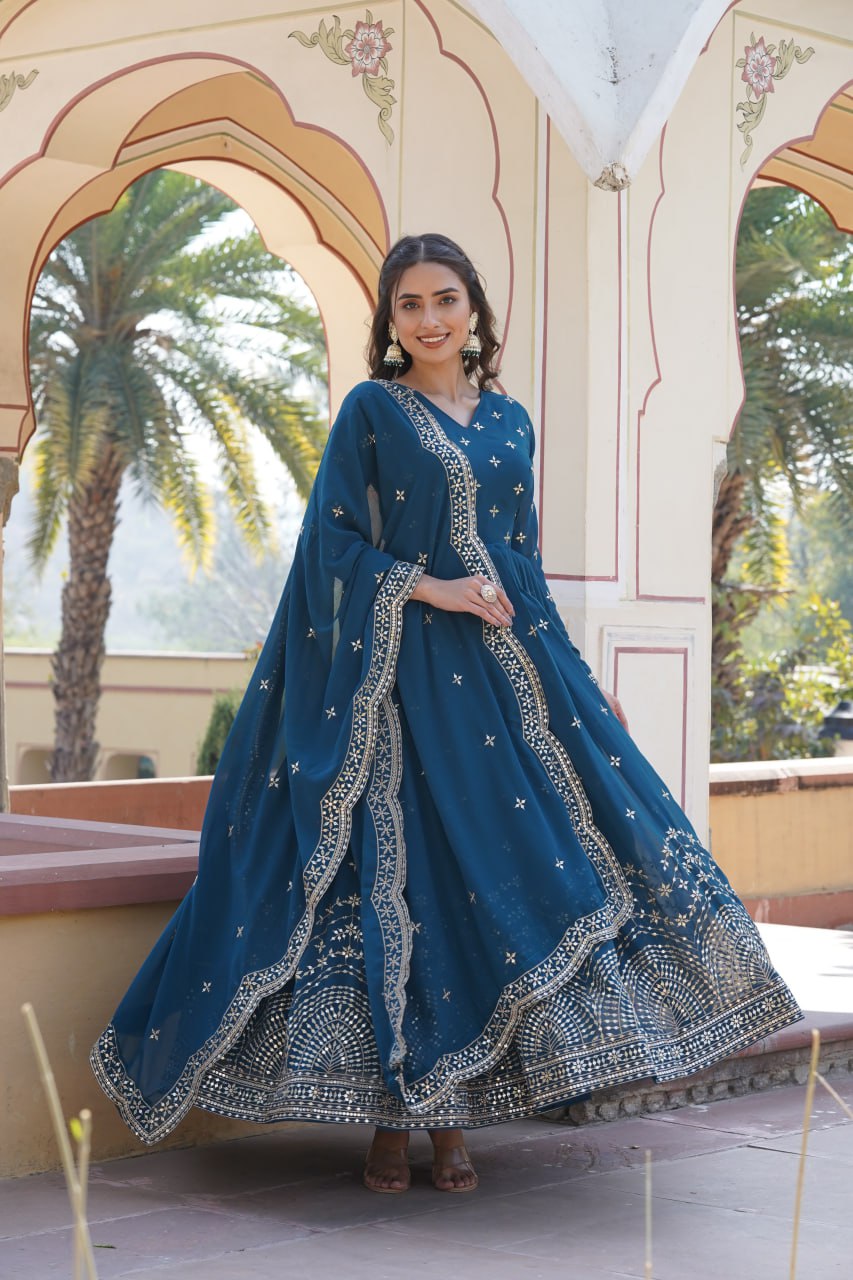 Premium Design Faux Georgette Embroidered Gown with Dupatta