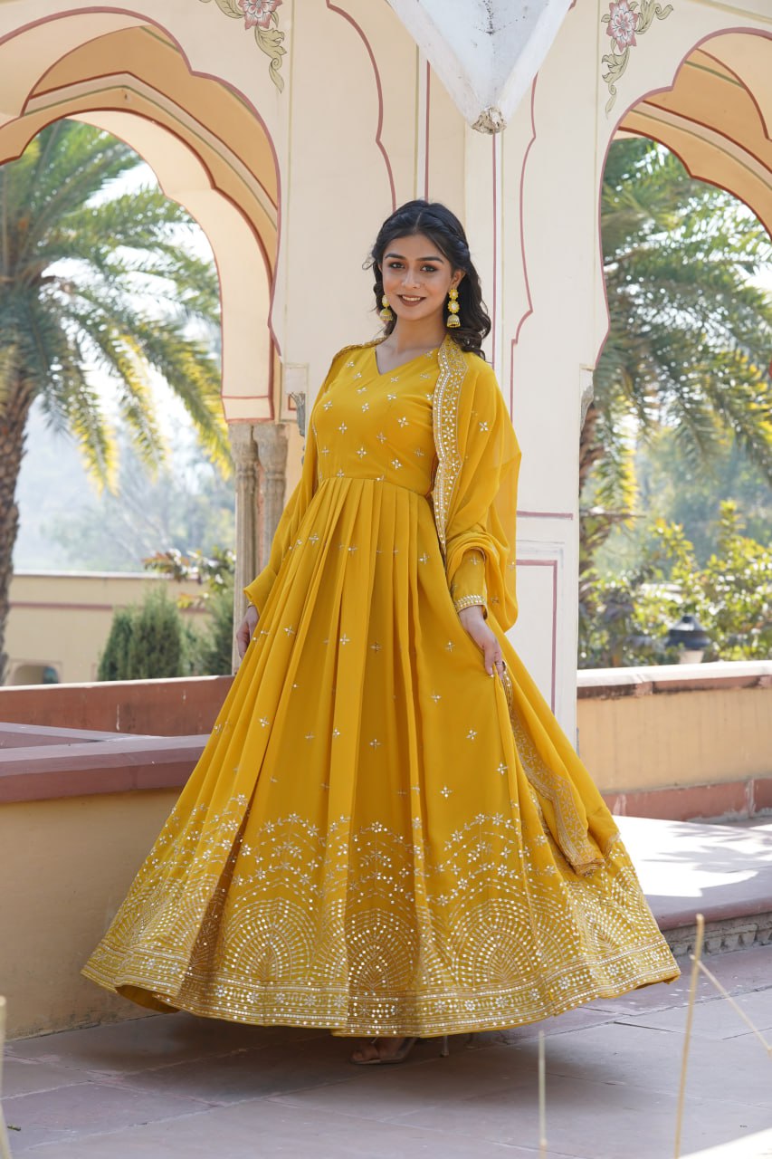 Premium Design Faux Georgette Embroidered Gown with Dupatta