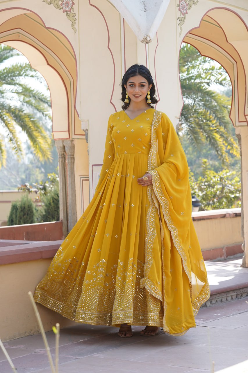 Premium Design Faux Georgette Embroidered Gown with Dupatta