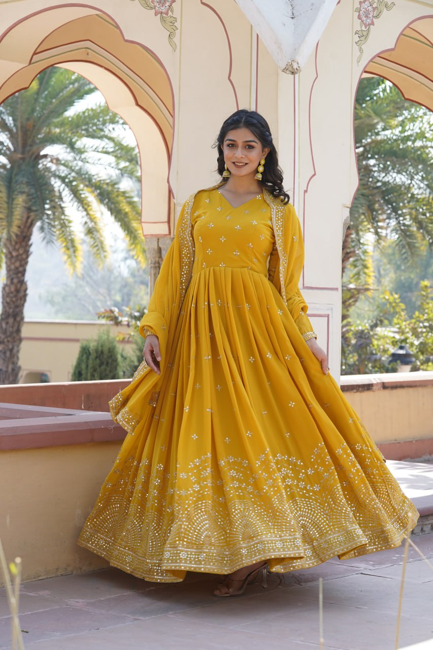 Premium Design Faux Georgette Embroidered Gown with Dupatta