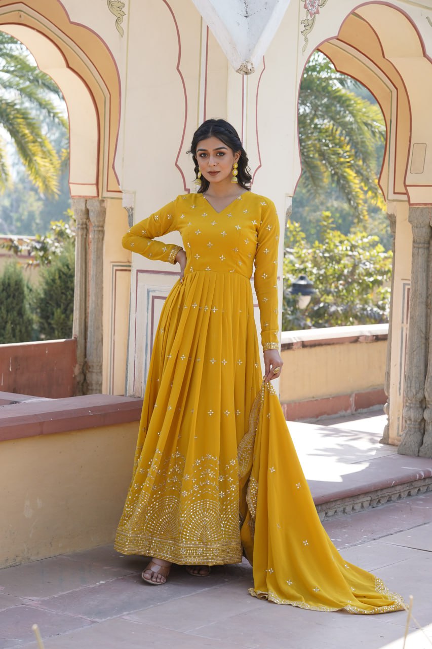 Premium Design Faux Georgette Embroidered Gown with Dupatta