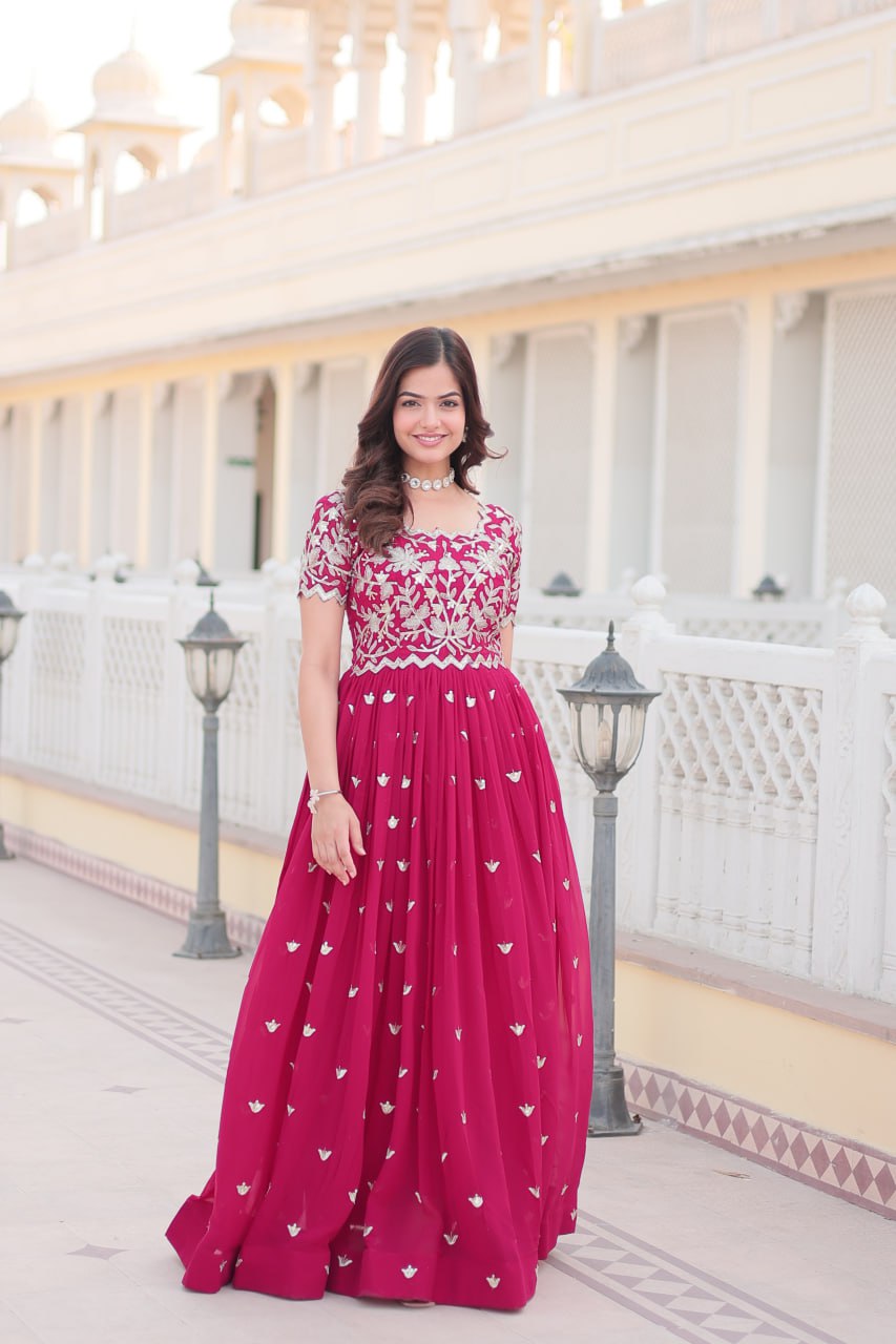 Designer Faux Blooming Gown with Sequins Embroidery