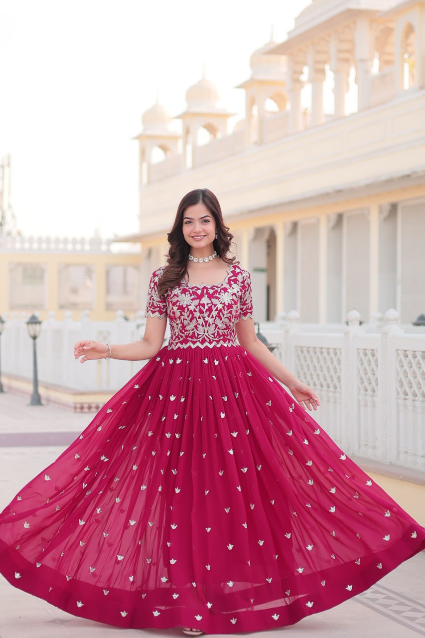 Designer Faux Blooming Gown with Sequins Embroidery