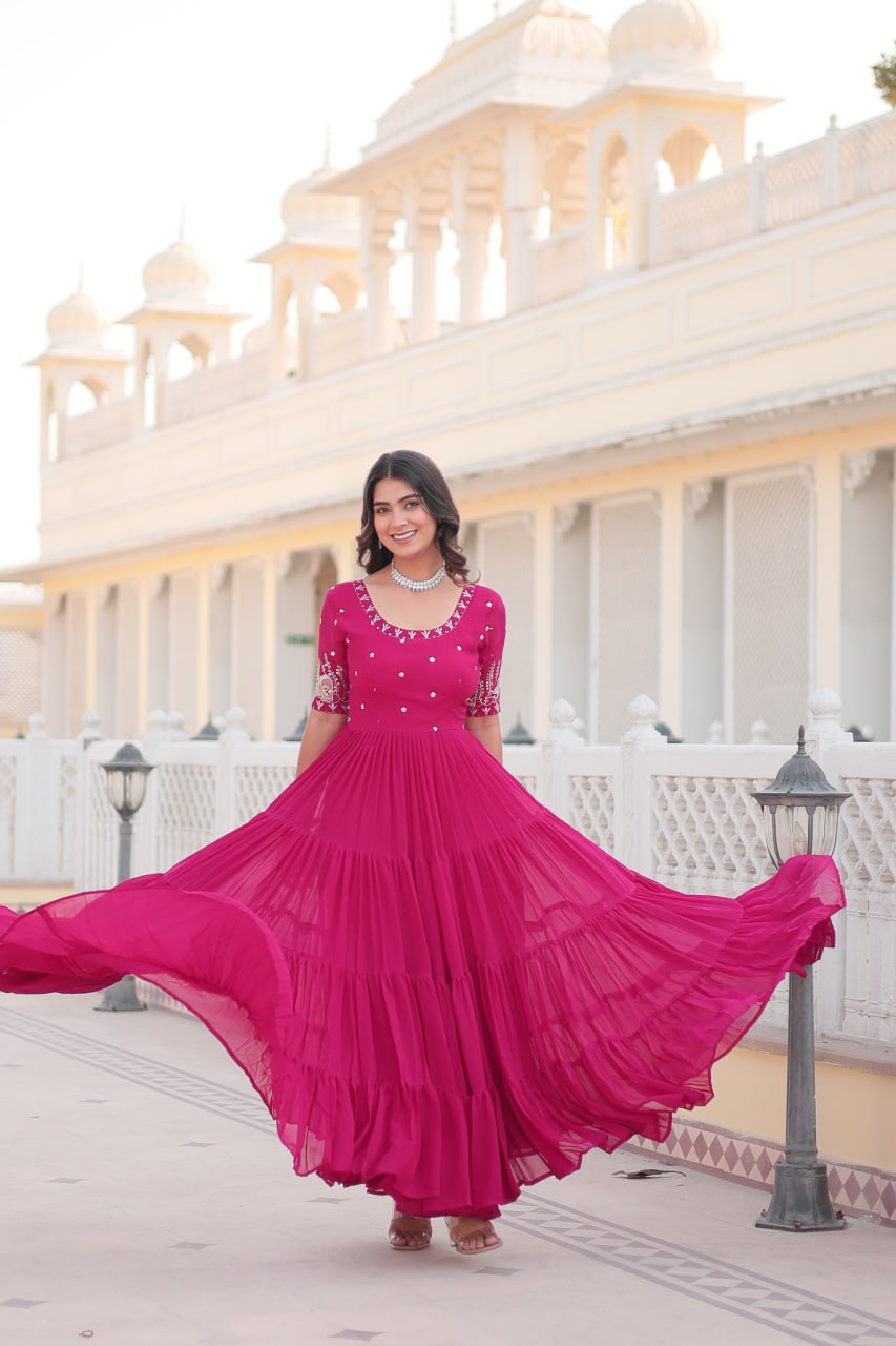 Luxury Faux Blooming Designer Gown with Zari & Sequins Embroidery