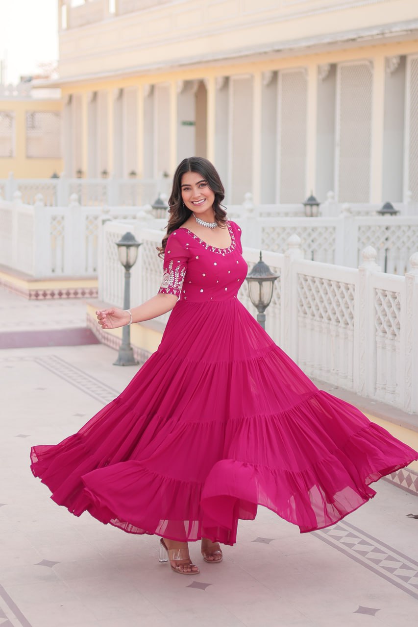 Luxury Faux Blooming Designer Gown with Zari & Sequins Embroidery