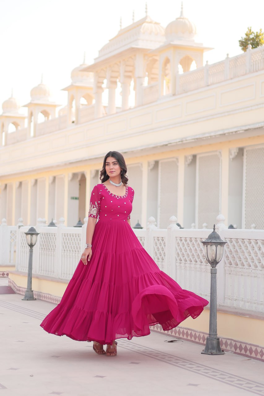 Luxury Faux Blooming Designer Gown with Zari & Sequins Embroidery