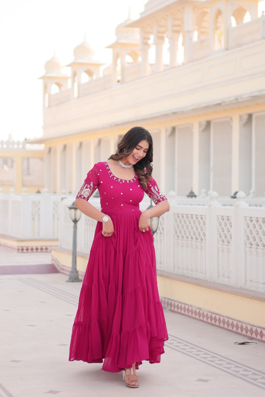 Luxury Faux Blooming Designer Gown with Zari & Sequins Embroidery