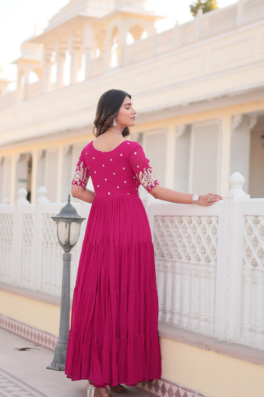 Luxury Faux Blooming Designer Gown with Zari & Sequins Embroidery