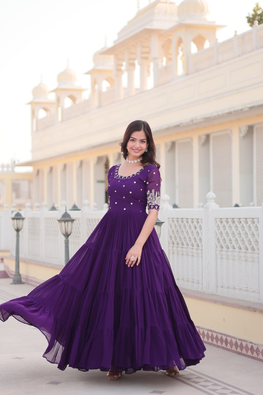 Luxury Faux Blooming Designer Gown with Zari & Sequins Embroidery