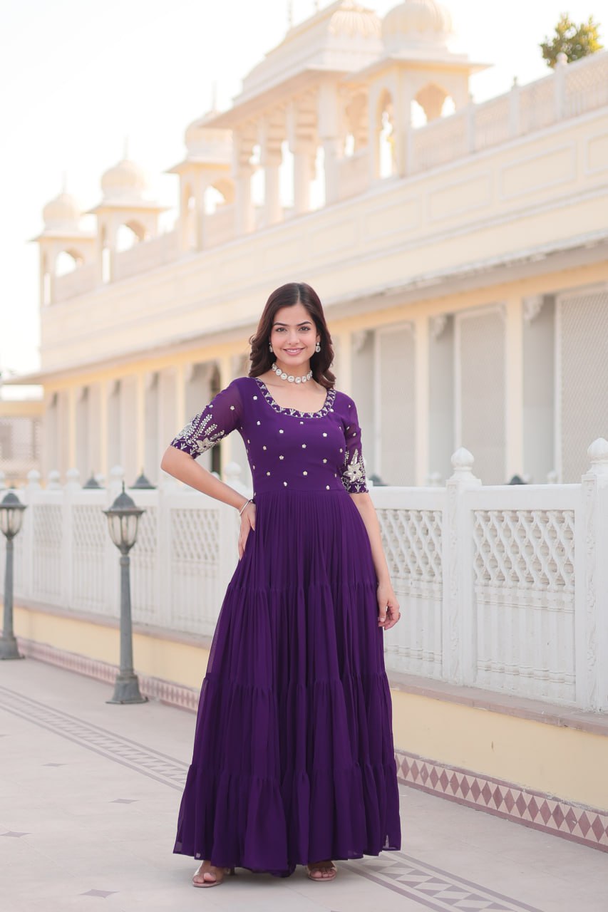 Luxury Faux Blooming Designer Gown with Zari & Sequins Embroidery