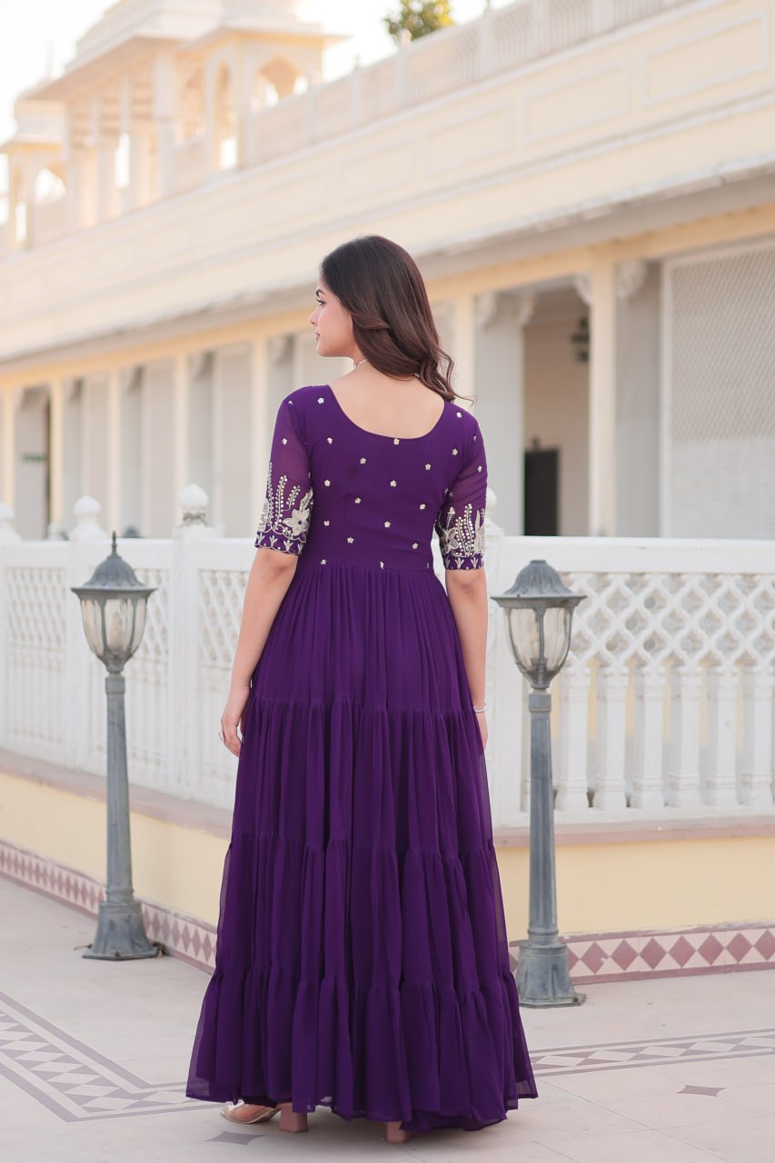 Luxury Faux Blooming Designer Gown with Zari & Sequins Embroidery