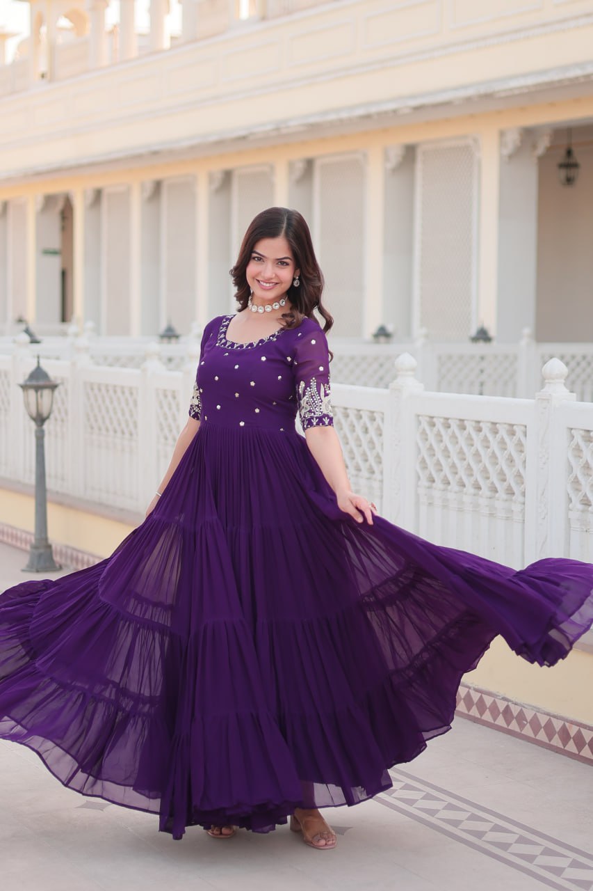 Luxury Faux Blooming Designer Gown with Zari & Sequins Embroidery