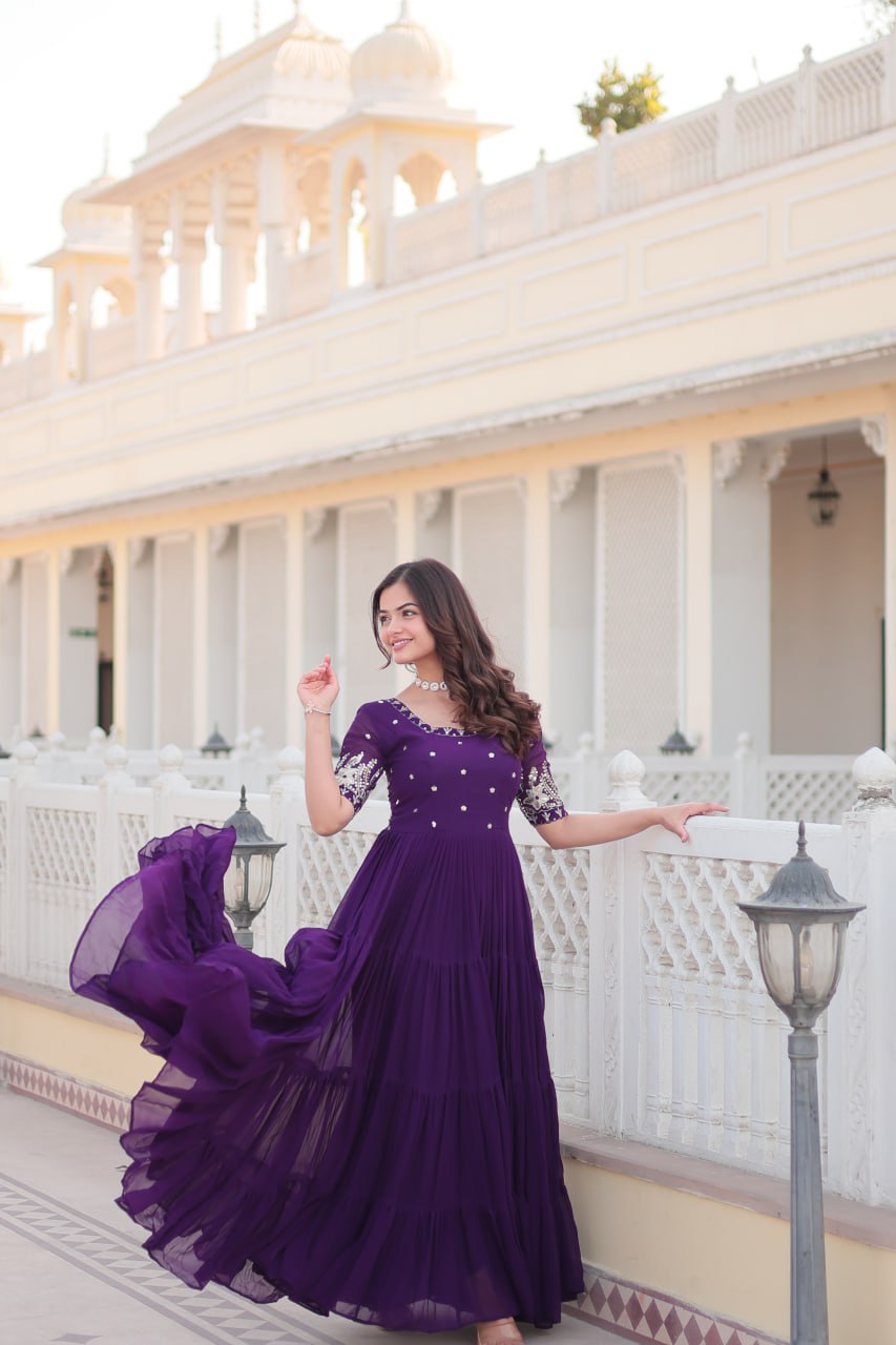 Luxury Faux Blooming Designer Gown with Zari & Sequins Embroidery