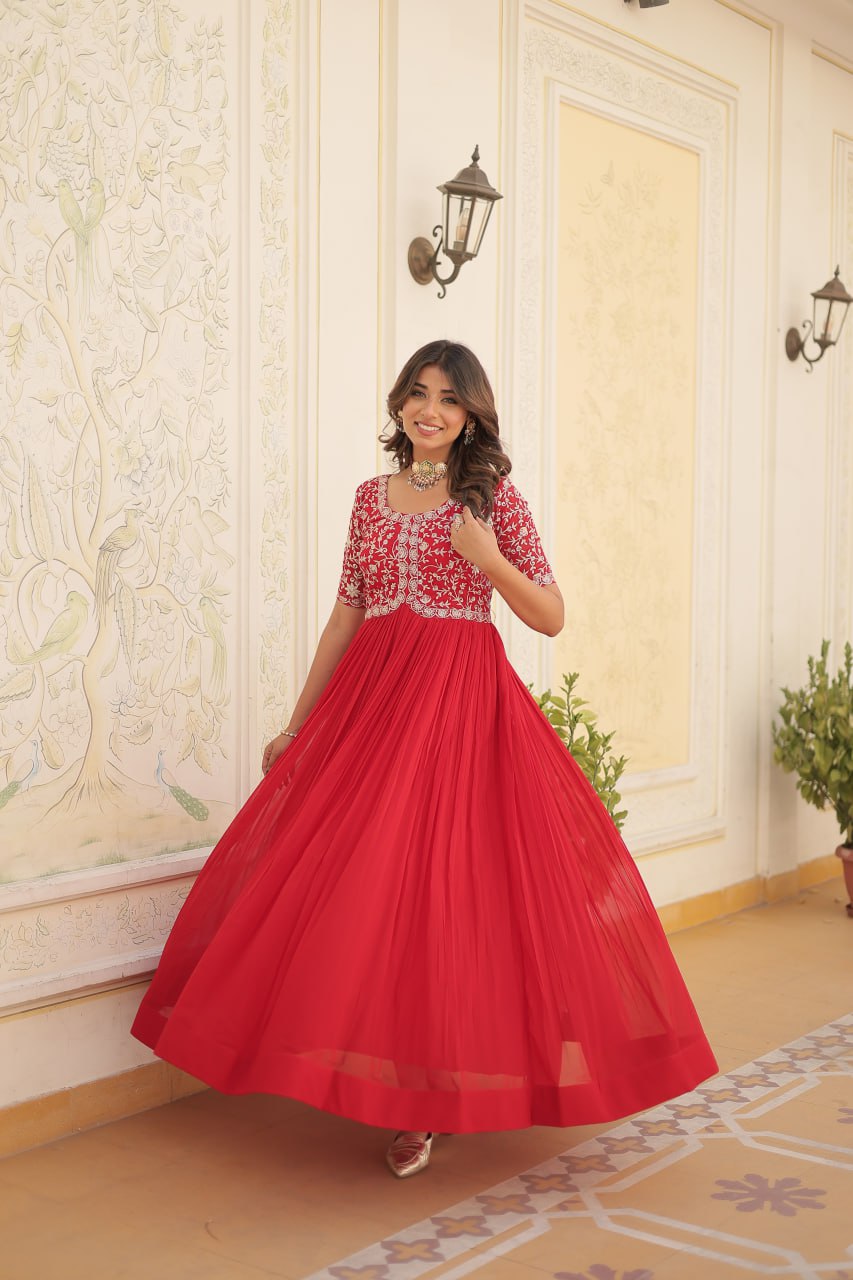 Elegant Faux Blooming Gown with Zari Sequins Embroidery