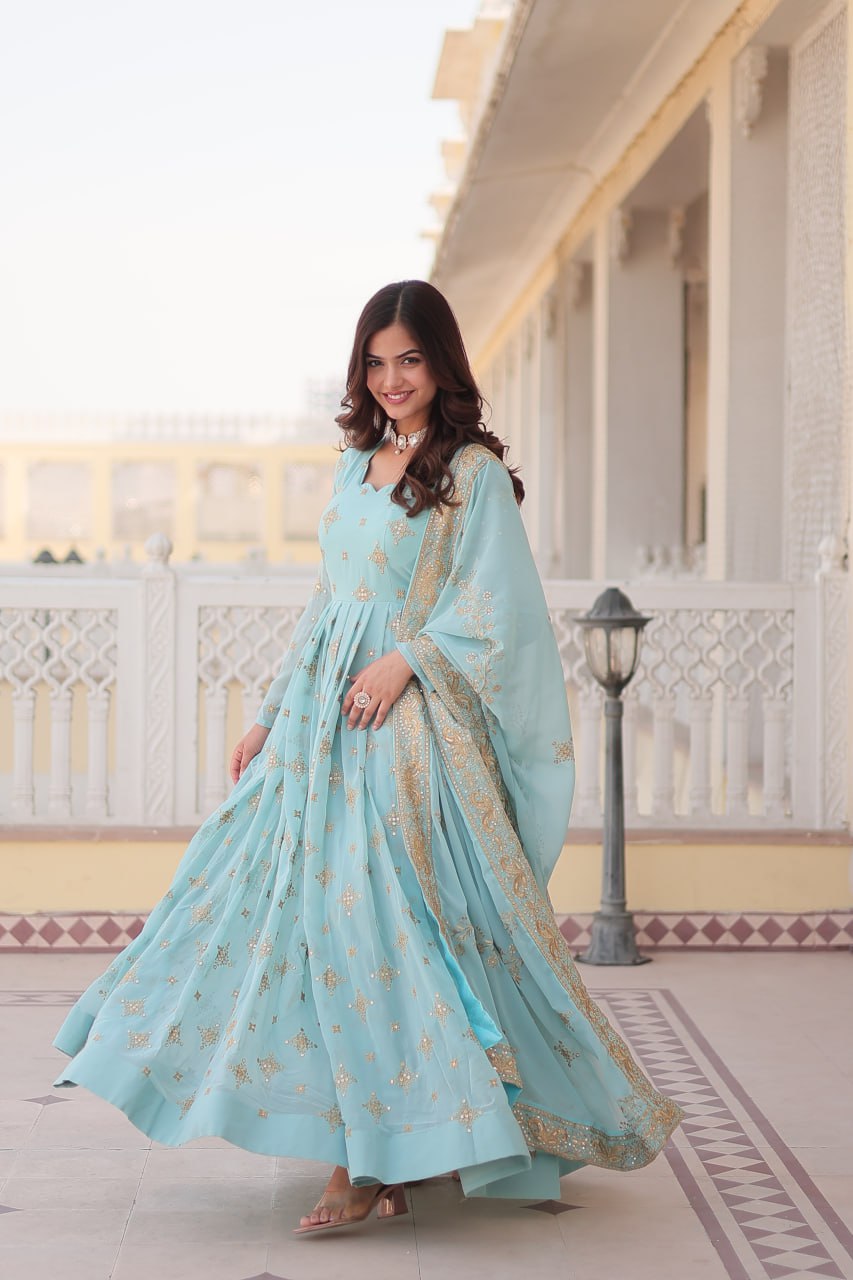 Premium Designer Gown with Dupatta – Embroidered Elegance