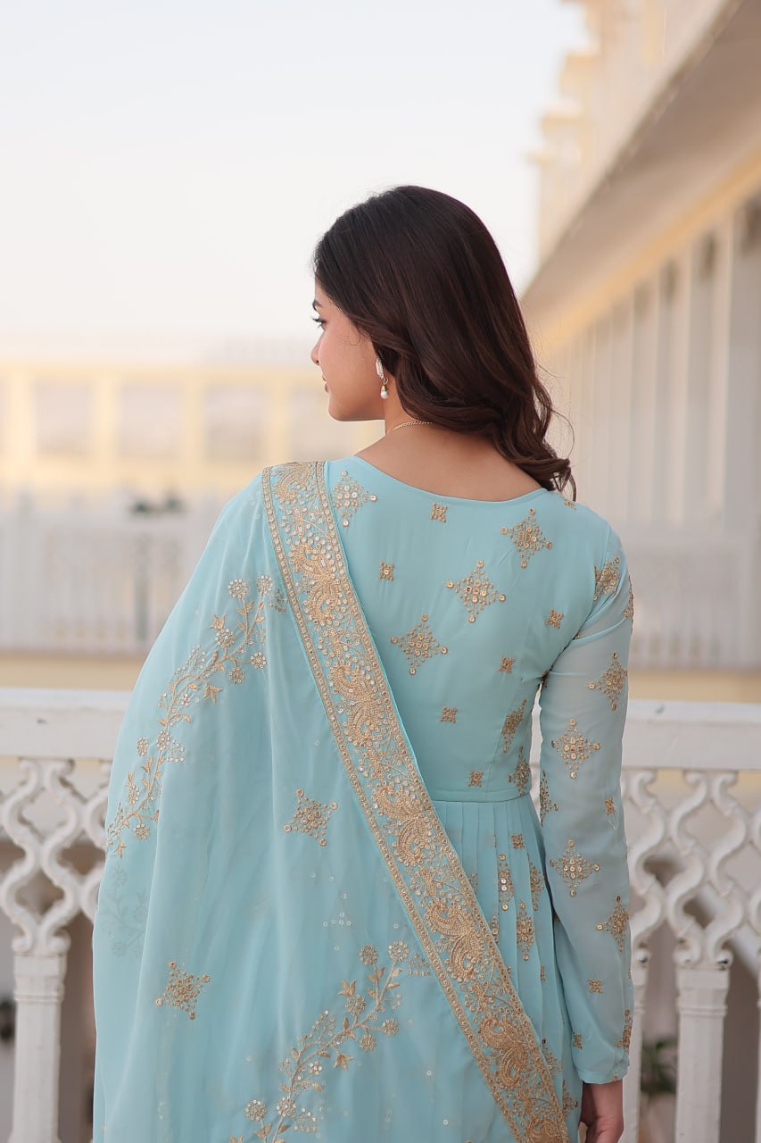 Premium Designer Gown with Dupatta – Embroidered Elegance