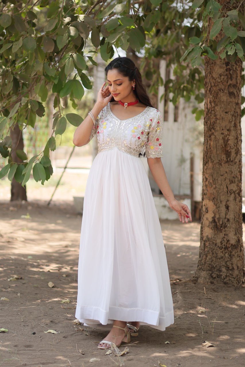 Luxury Faux Blooming Designer Gown with Zari & Sequins Embroidery