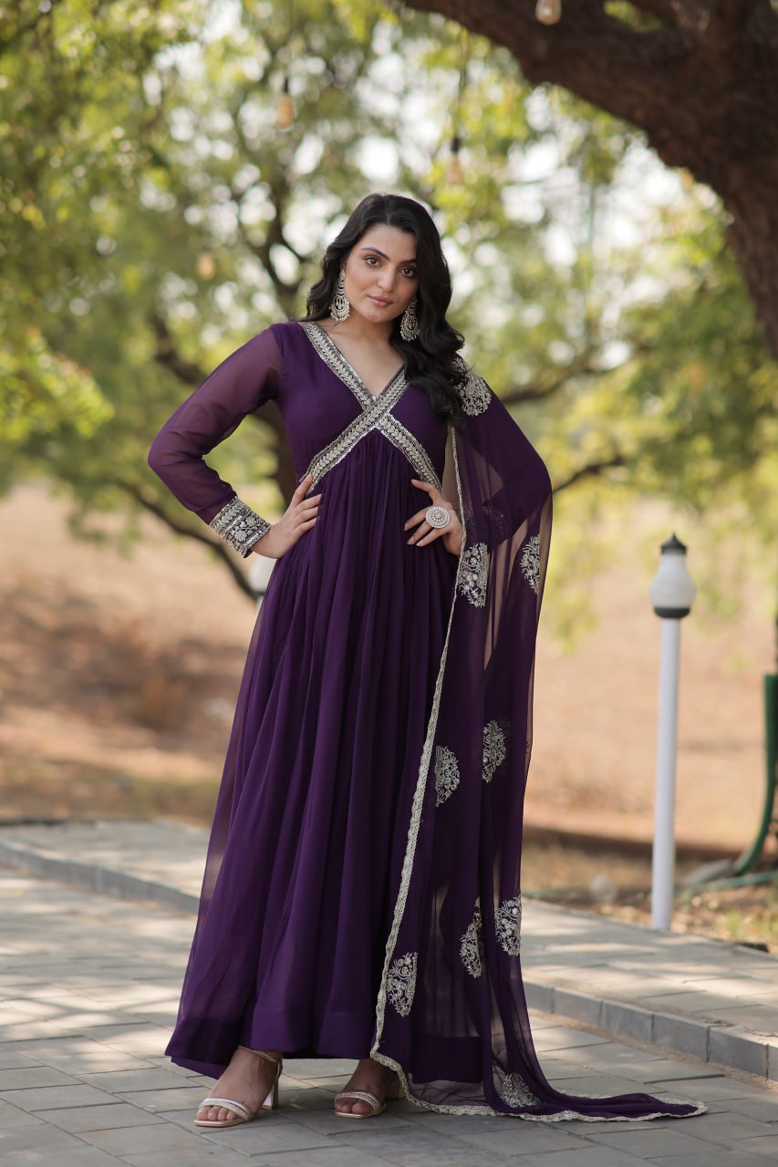 Alia Cut Gown with Dupatta – Premium Embroidered Collection