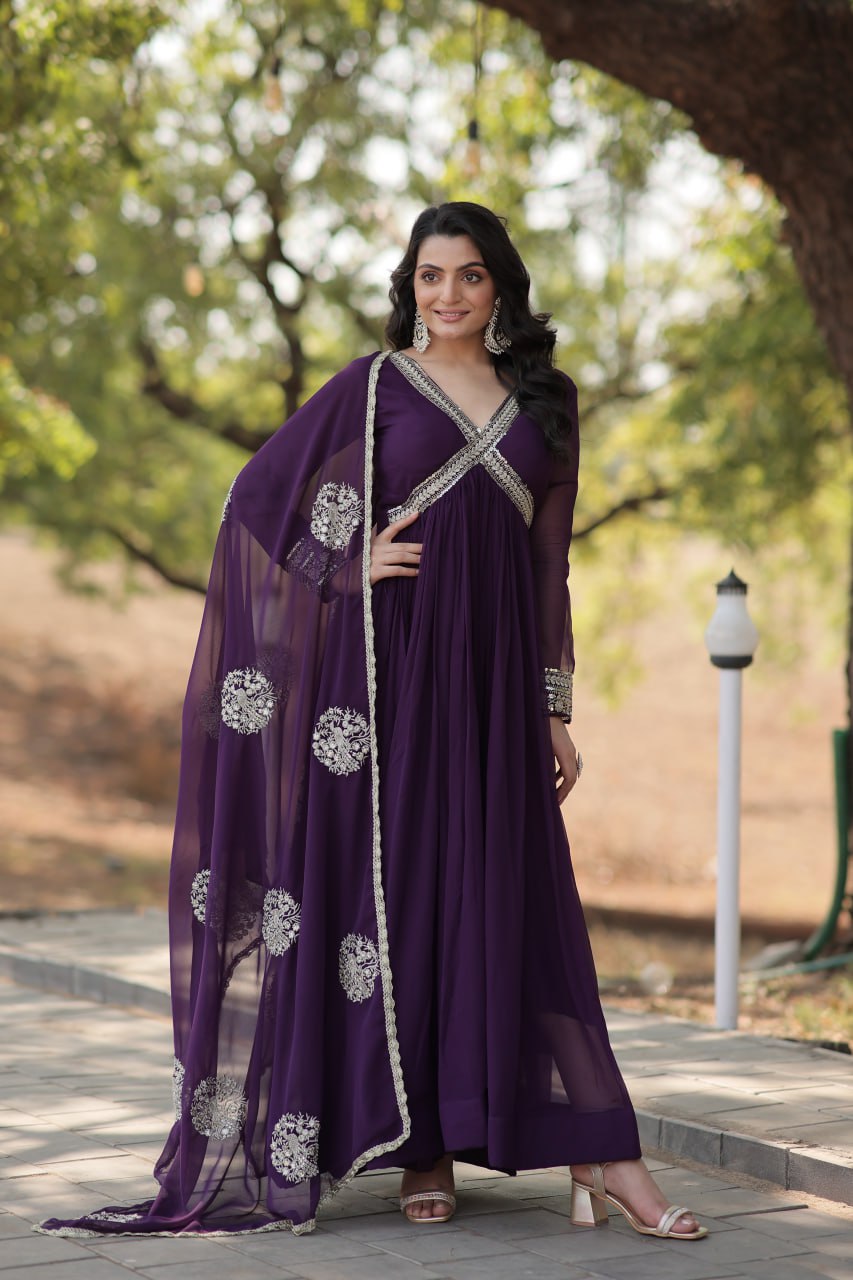 Alia Cut Gown with Dupatta – Premium Embroidered Collection