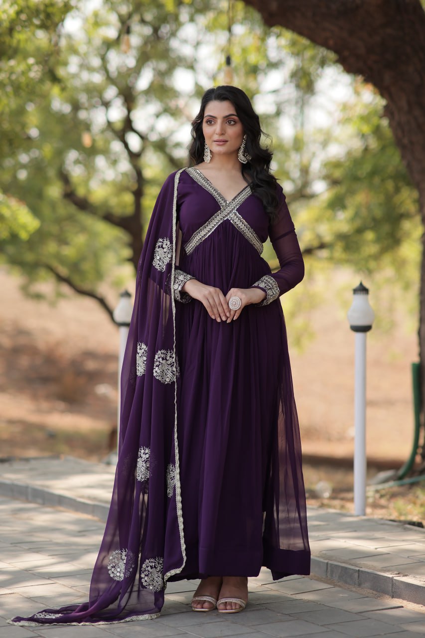 Alia Cut Gown with Dupatta – Premium Embroidered Collection