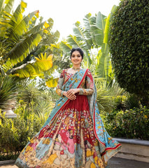 Graceful Kalamkari-Print Lehenga Choli Set with Matching Dupatta