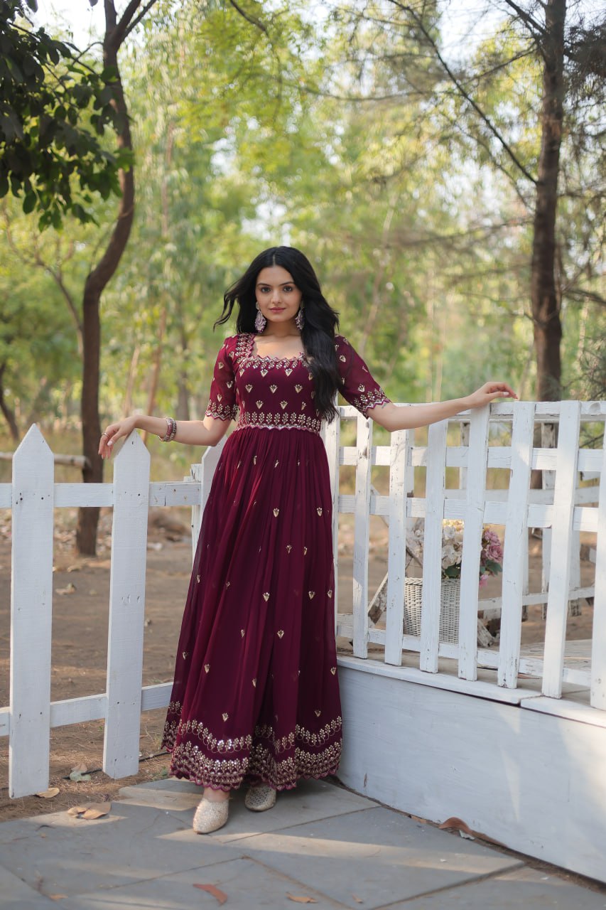 Elegant Faux Blooming Designer Gown with Zari & Sequins Embroidery