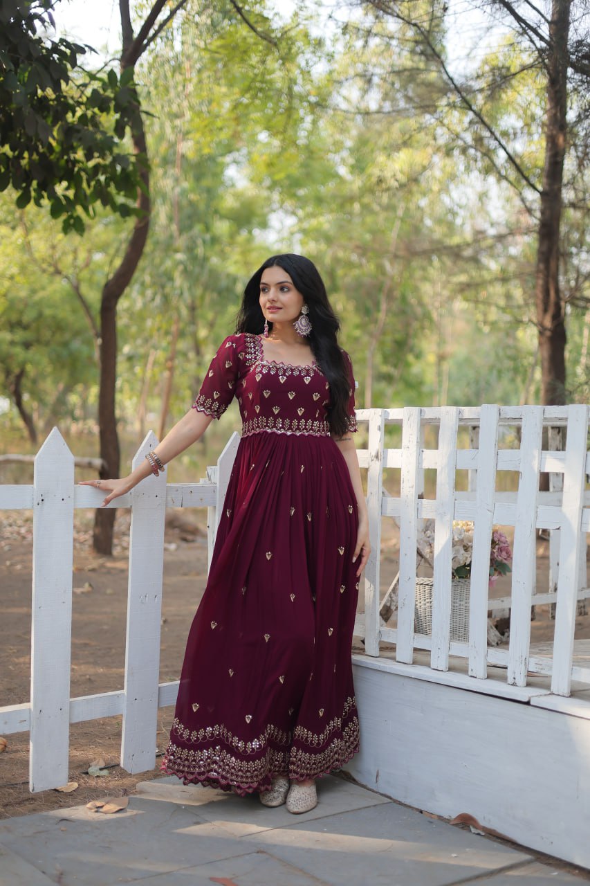 Elegant Faux Blooming Designer Gown with Zari & Sequins Embroidery