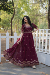 Elegant Faux Blooming Designer Gown with Zari & Sequins Embroidery