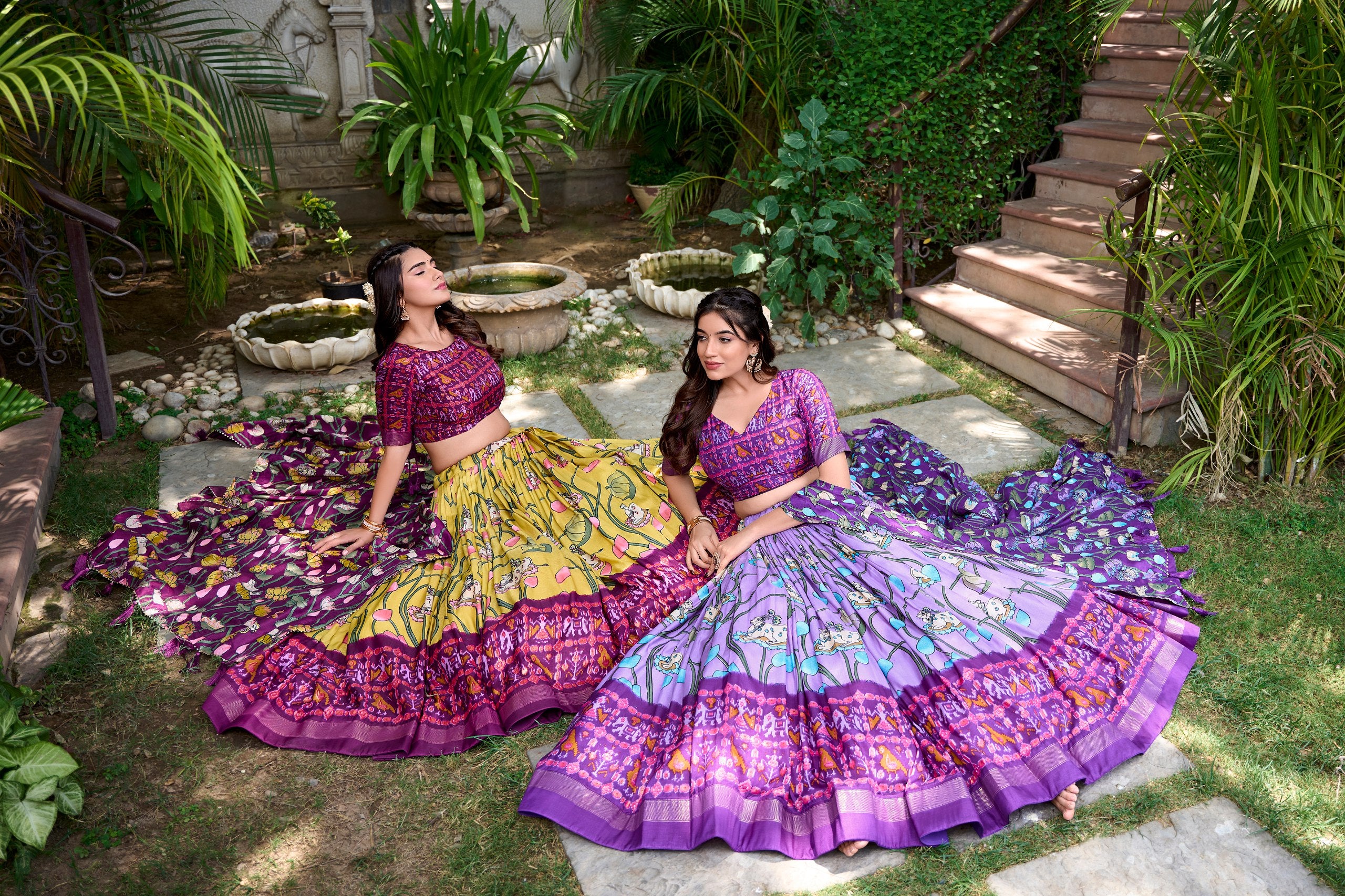 Lavender Tussar Silk Pichwai and Patola Printed Lehenga Choli with Foil Work Border & Tassel Dupatta