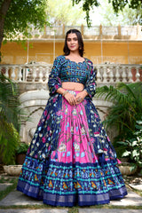 Pink Tussar Silk Pichwai and Patola Printed Lehenga Choli with Foil Work Border & Tassel Dupatta