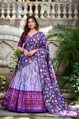 Lavender Tussar Silk Pichwai and Patola Printed Lehenga Choli with Foil Work Border & Tassel Dupatta